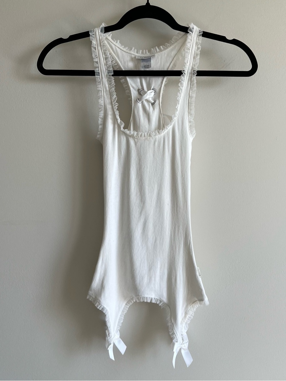 La SENZA White Ruffled Lace-Trim Racerback Tank Y2K / Coquette Top
